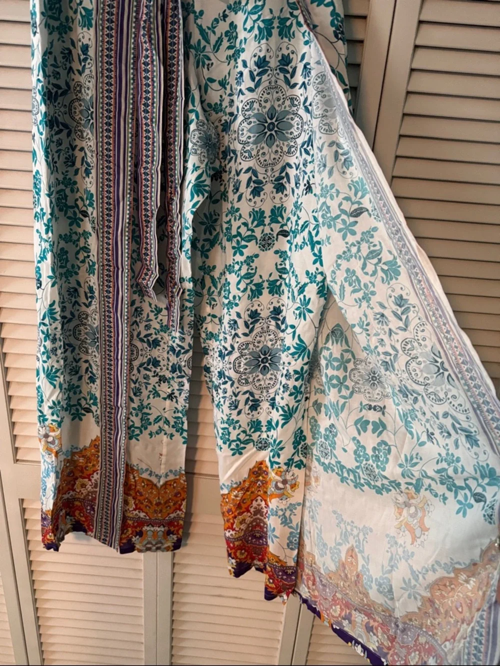 NWT Johnny Was XL Boho Floral Maxi Skirt in Teal & Ivory with Multicolor Border - Picture 5 of 6